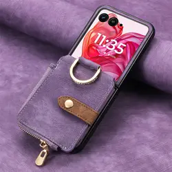 Luxury PU Leather Wallet Phone Case with Ring Holder and Hard Protection Cover for Motorola Razr 70 (PURPLE)