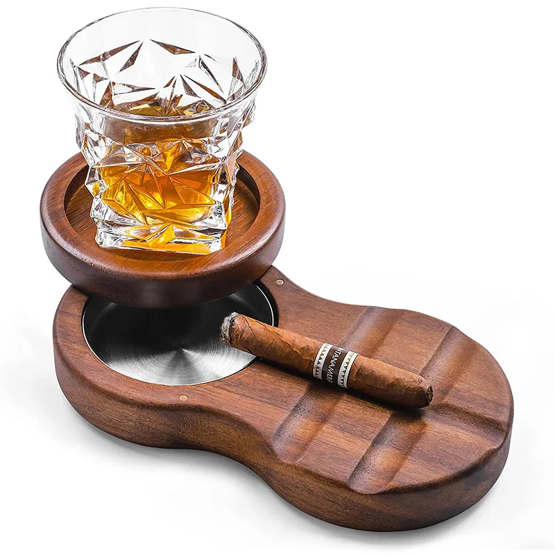 

Wooden cigar ashtray coaster whiskey cup holder two-in-one wine holder wine glass holder storage box