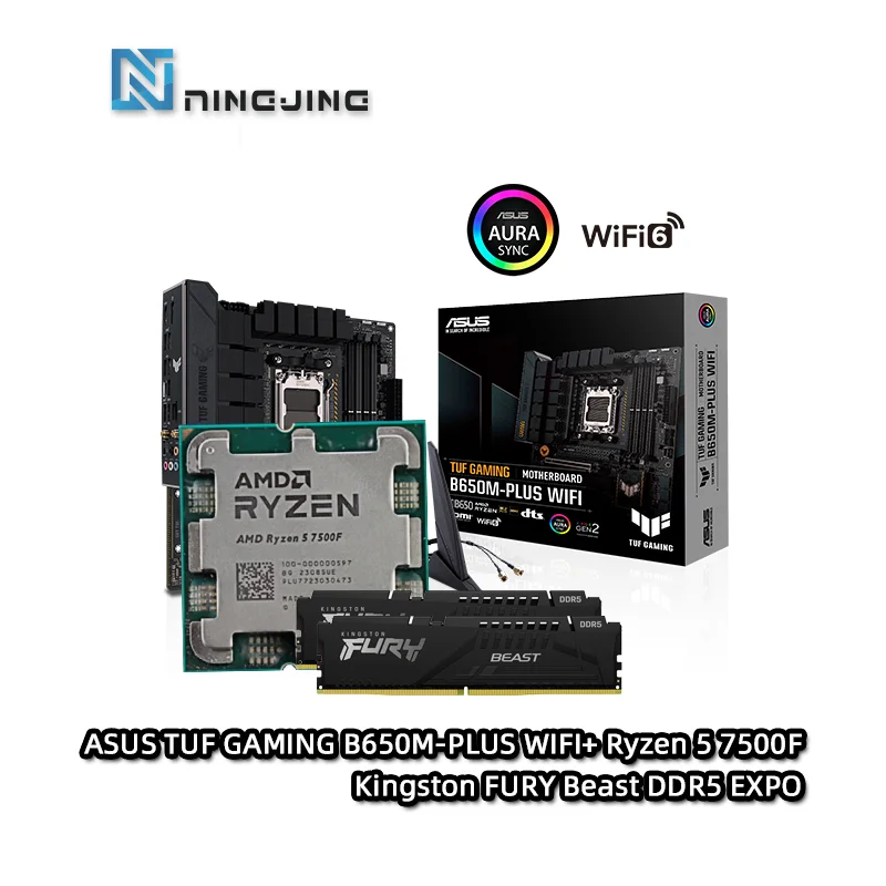 AMD R5 7500F CPU, ASUS TUF GAMING B650M 플러스, 와이파이 마더보드, 킹스톤 퓨리 비스트 DDR5 32G (16G * 2), 5600 MHz EXPO RAM 수트