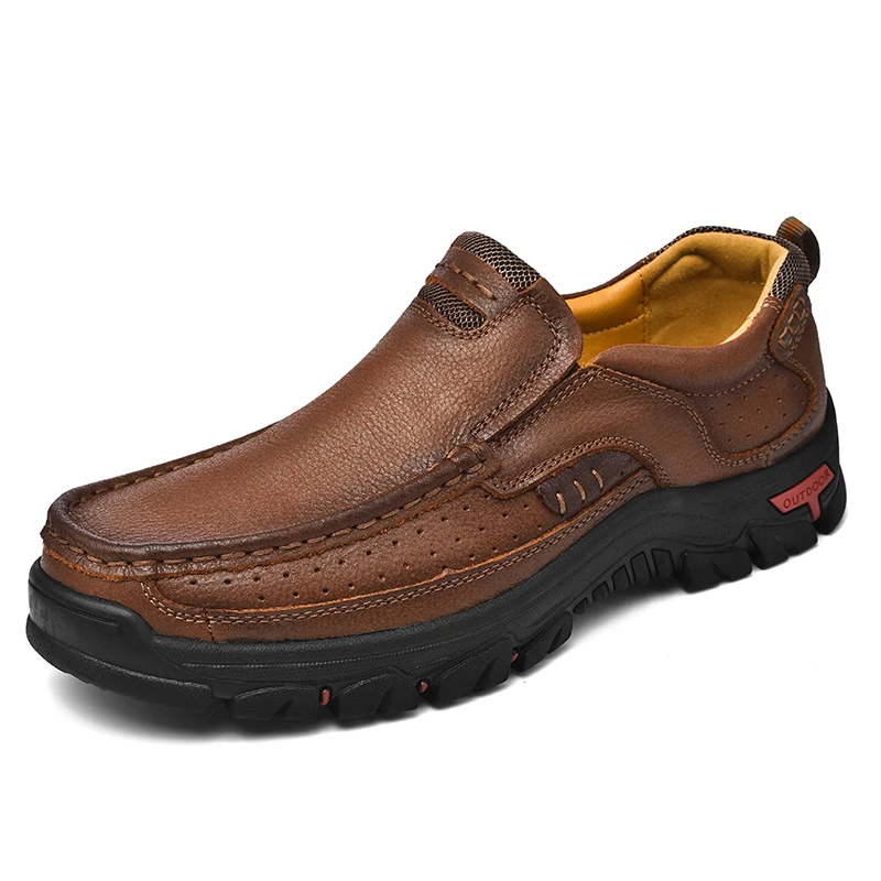 Men's Leather Outdoor Loafers Handmade Dad Shoes Breathable
