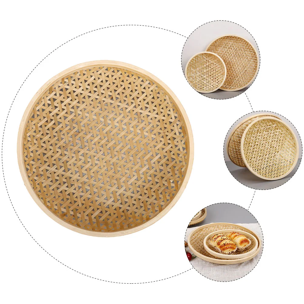 Large Size Bamboo Woven Basket Storage Tray Home Fruits Plate Dessert Snack Tray Serving Food Plate Portable Reusable Woven 2