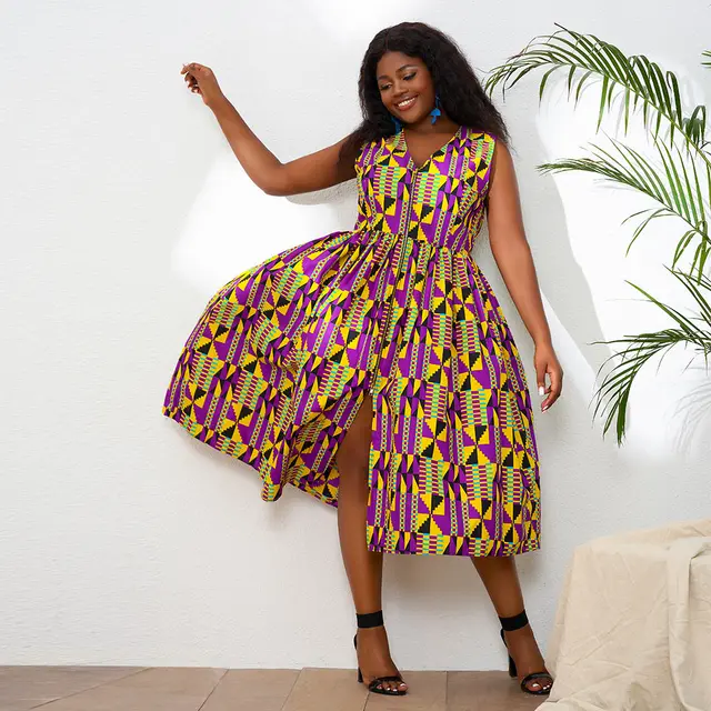 Tega Sleeveless Gathered Kente Dress - Image 3