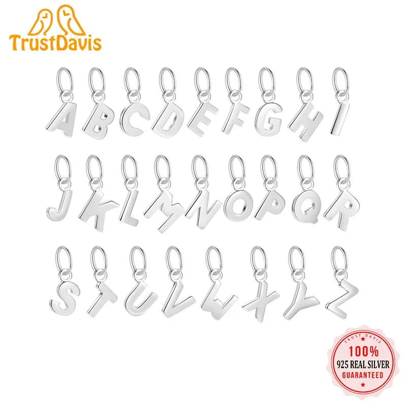 TrustDavis Real 925 Sterling Silver 26 Letters Charm Pendant Handmade DIY Fit Necklace Fine Jewelry Accessories DH0020