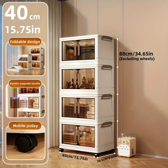 4/5-Tier Heavy-Duty Plastic Folding Storage Cabinet with Lid - Foldable & Stackable Shelving Unit