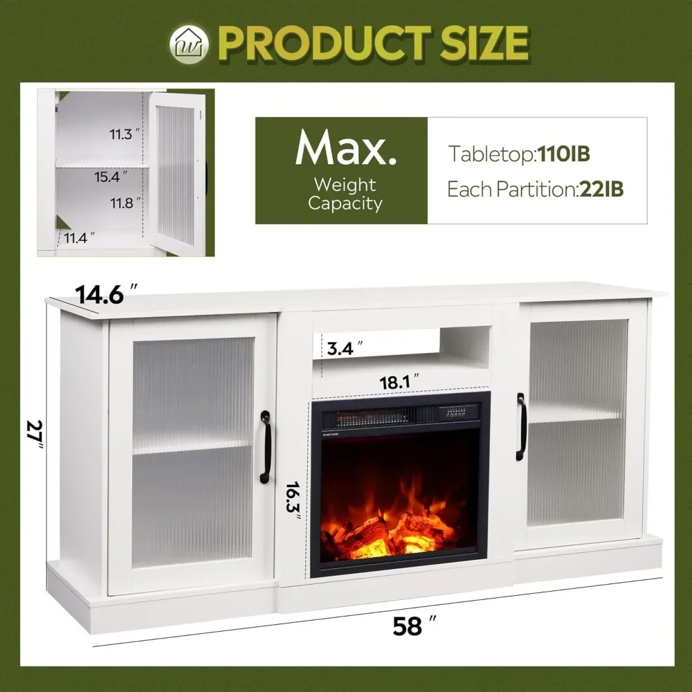 Fireplace TV Stand for 65" TVs, Entertainment Center with 18 Inch Electric Fireplace, TV Console with Open Shelves 5