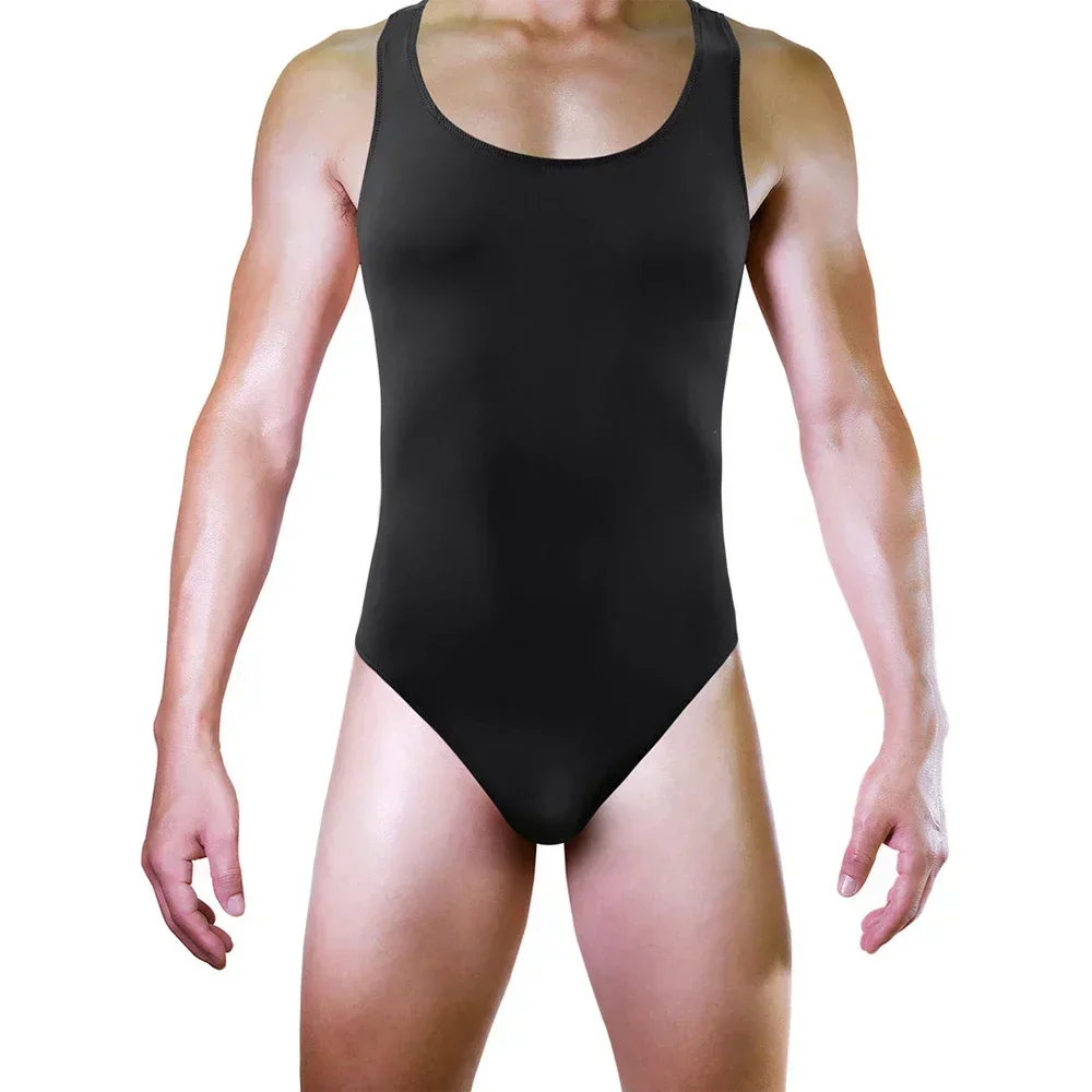 Sexy Men's Ice Silk Sleeveless Tank Tops Jockstrap Thongs Bodysuit Male Soft Tights Lingerie Jumpsuit Underwear