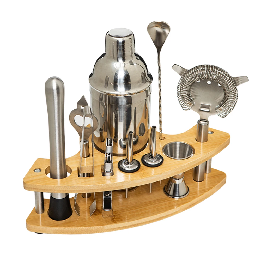 

11Pcs Professional stainless steel Cocktail Shaker Set Bartender Kit Drink Mixer Set 750ml Boston Shaker Jigger Skimmer Spoon