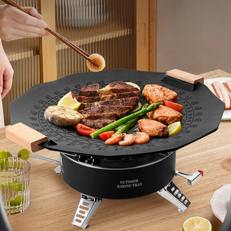 Korean Food BBQ Plate Non-stick Round Griddle Grill Pan Outdoor