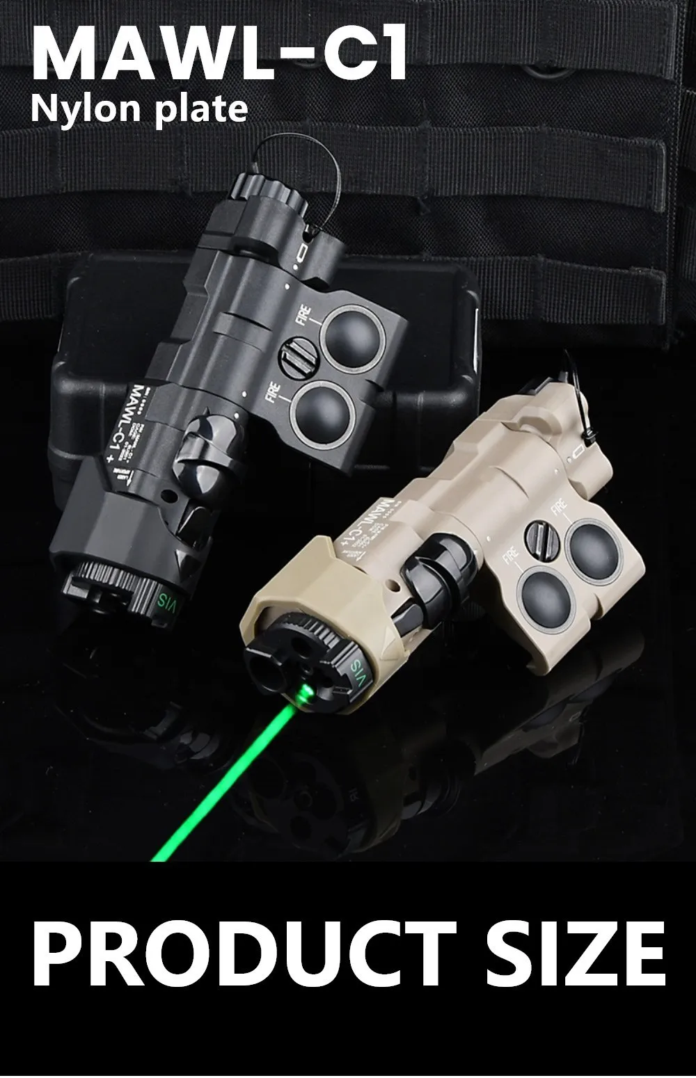 Description Picture 2 of itemWADSN New Upgraded MAWL-C1 Tactical Airsoft Nylon plastic CNC LED Aiming MAWL Red Dot Green Blue Hunting Weapon Lights IR Laser