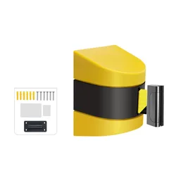 Yellow and Black Striped Retractable Wall - Mounted Safety Belt with Slow Rebound Mechanism, Easy Assembly (Yellow - 2m)