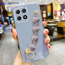 Love Heart Bracelet Plating Luxury Chain Case Cover for Honor X6S 5G (ZBMRSL Gray Blue)