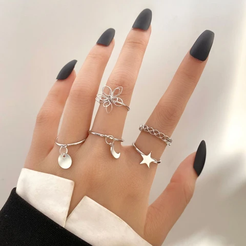Bohemian Pearl Heart Butterfly Rings Set for Women Girls Simple Chain Finger Tail Rings NEW Bijoux Jewelry Gifts Ring Female
