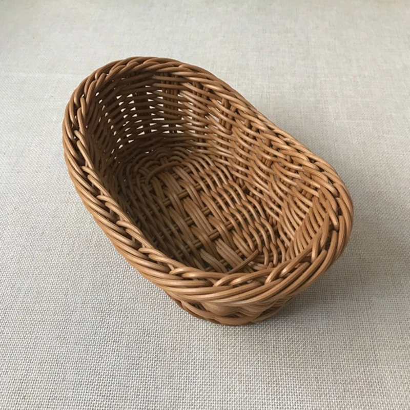Bread Tray Rattan Wicker Woven Serving Baskets for Bread Fruit Vegetable Handmade Oval Storage Basket Display Rattan Basket 4