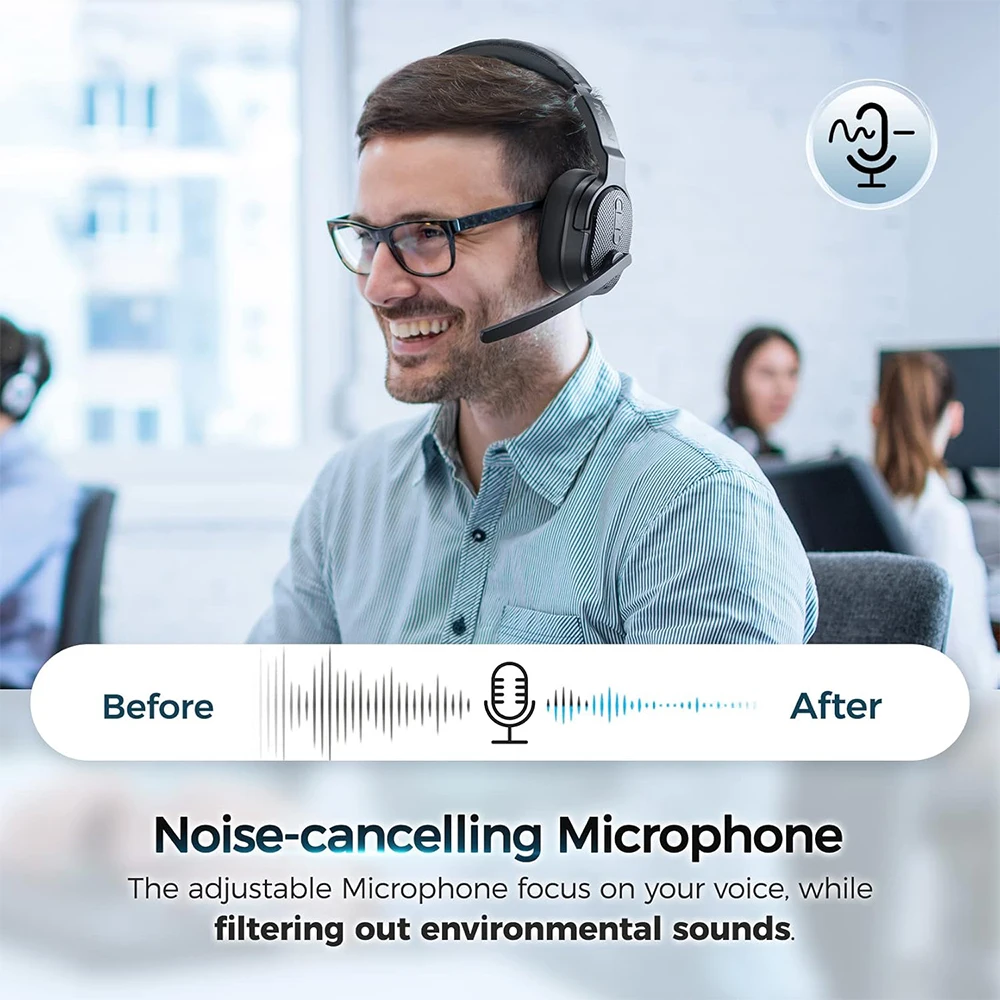 Mpow E65 2 in 1 Wireless Headphones Bluetooth 5.3 Dual/Single Office Headset with Microphone&Mute Switch 35H for Trucker Driver 4