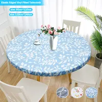 Round Tablecloth Elastic Edged PVC Waterproof Oil-Proof Holiday Party Table Cloth Home Decor Kitchen Table Protection Cover 1