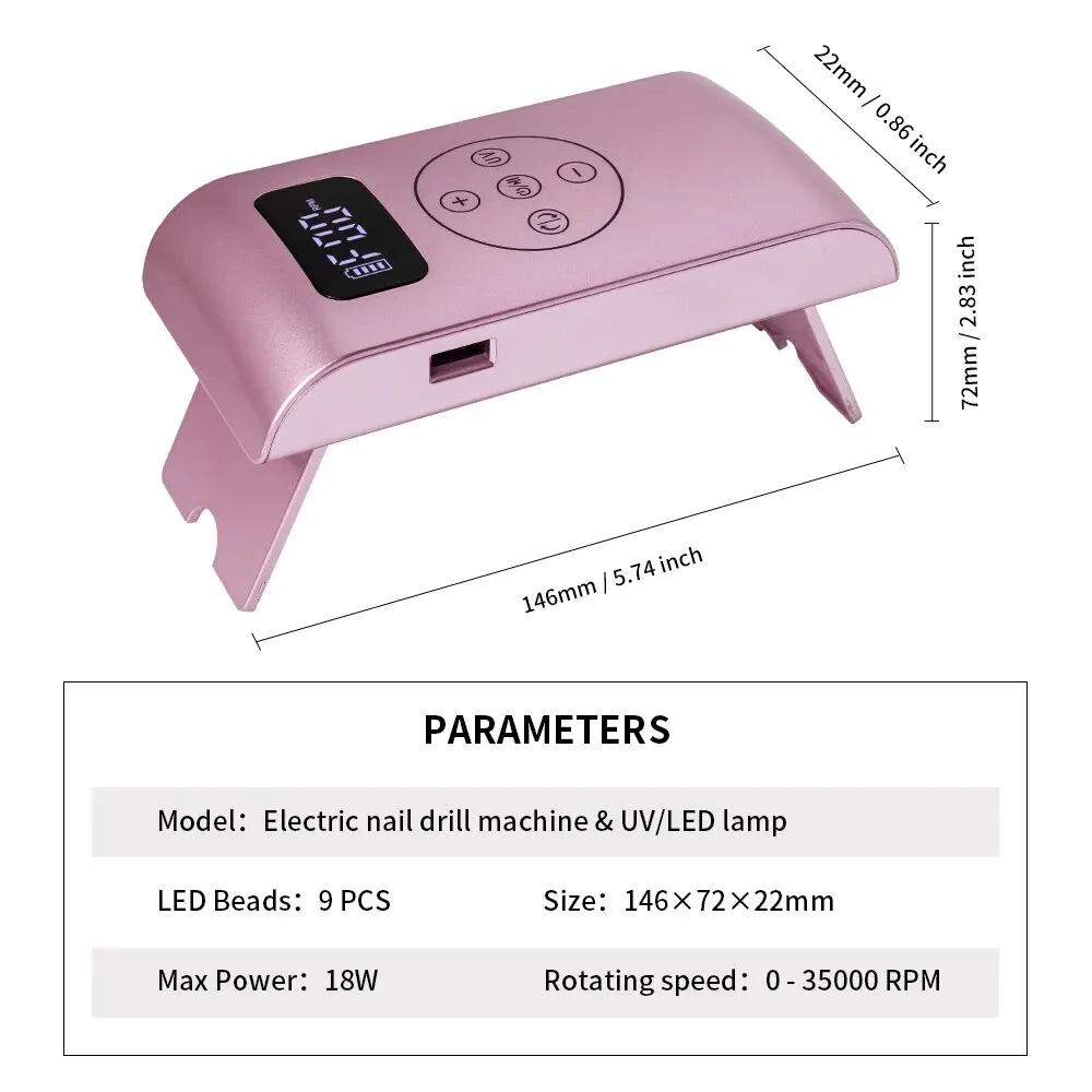 35000RPM Portable Electric Nail Drill Machine With LCD Display UV Nail Lamp Drying Function Rechargeable For Nails Manicure 6