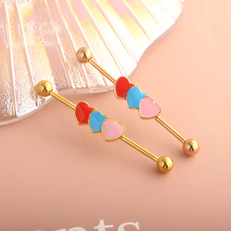 Stainless Steel Cat Industrial Piercing Barbell 14G Crystal Industrial Piercing Jewelry CZ Long Barbell Piercing Earring heart