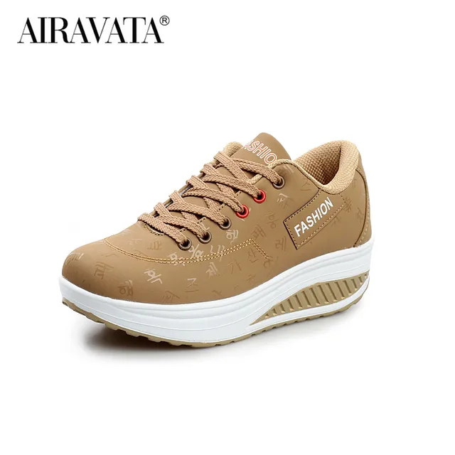 Women's Walking Shoes Fashion Lightweight Breathable Sneakers Casual Thick Bottom Shake Shoes Size 35-42 Khaki
