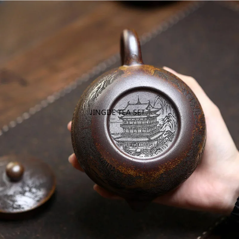 Yixing Purple Clay Teapot Large Capacity Burnt Wood Dragon Bone Golden Sand Phoenix Joyful Stone Chinese style Tea Pot