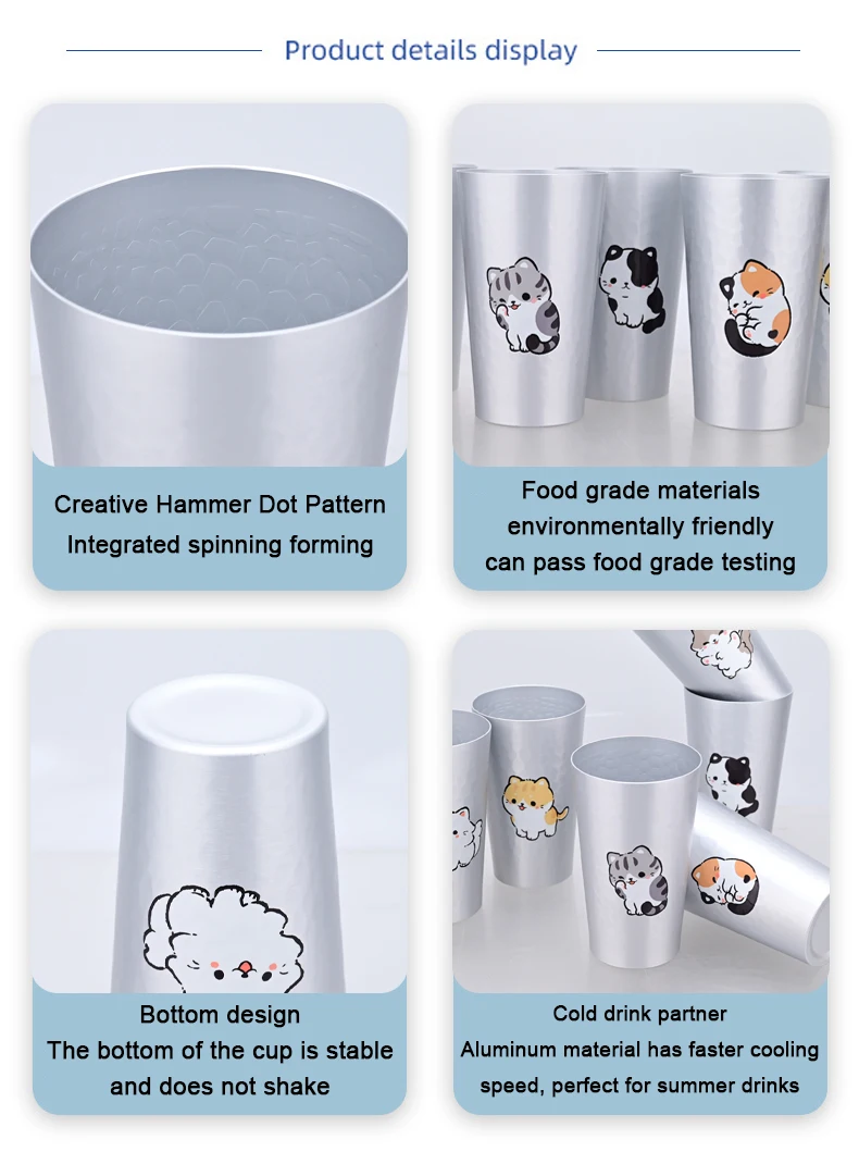 Description Picture 3 of itemCute Cat Aluminum Cup Cartoon Animal Cat Anti-fall Water Cup Beer Mugs Metal Cola Cold Drink Juice Cups For Pub Bar Outdoor Home