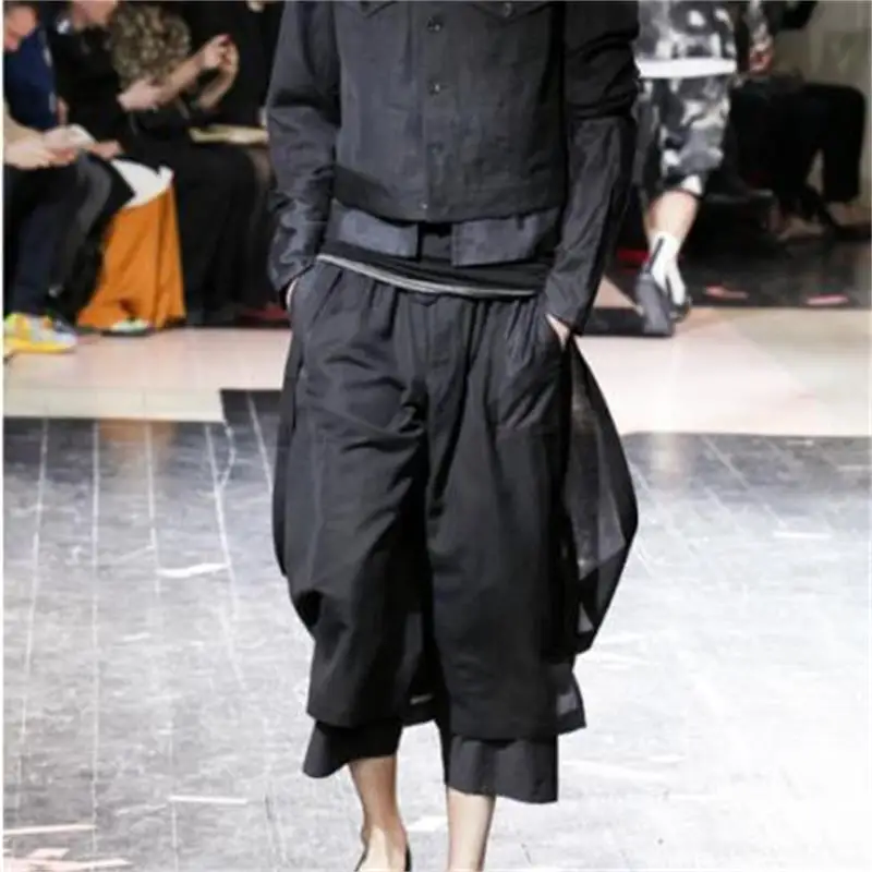 

Брюки мужские двухслойные из фатина, Модные свободные повседневные штаны в европейском и американском стиле, лето