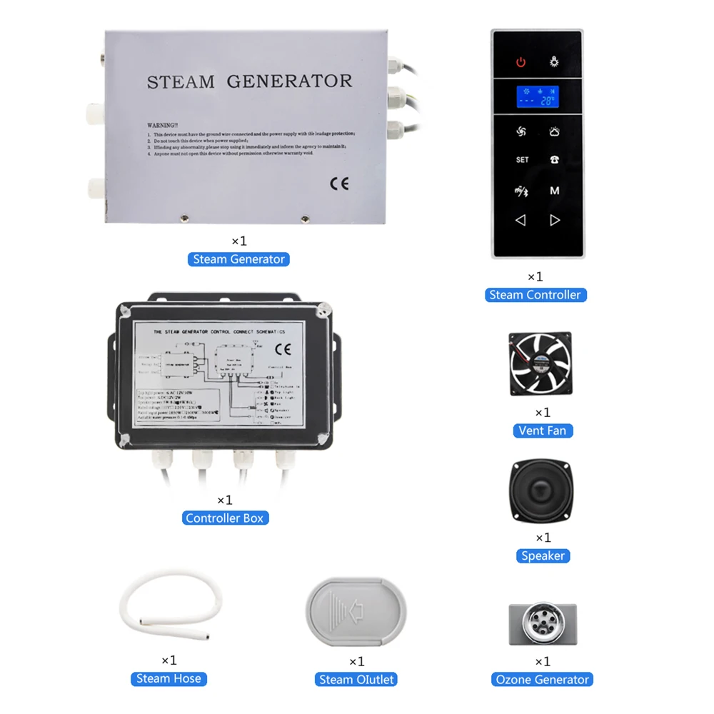 3KW AC 220V CE Certified Black Shower Steam Generator Wet Sauna Steam With Time & Temperature Setting Waterproof IPX4 2