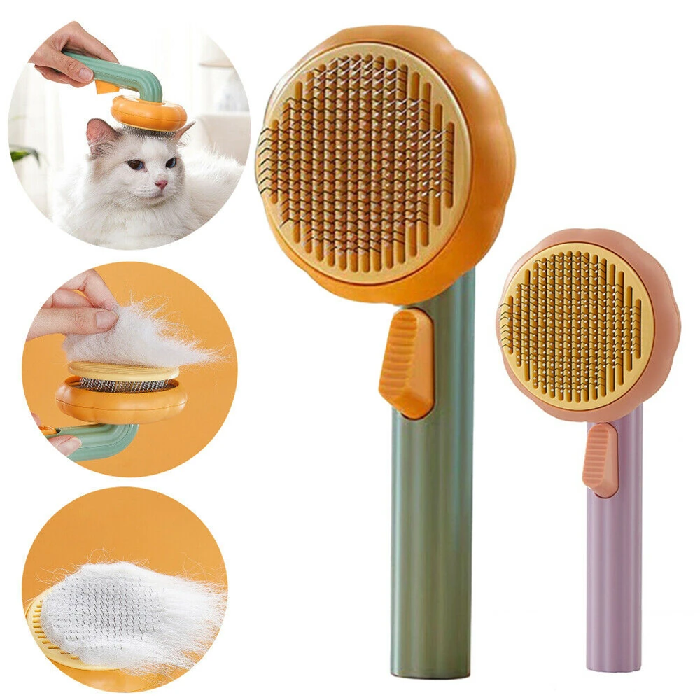 

Pumpkin Self Cleaning Slicker Comb for Dog Cat Puppy Rabbit, Grooming Brush Tool Gently Removes Loose Undercoat Tangled Hair