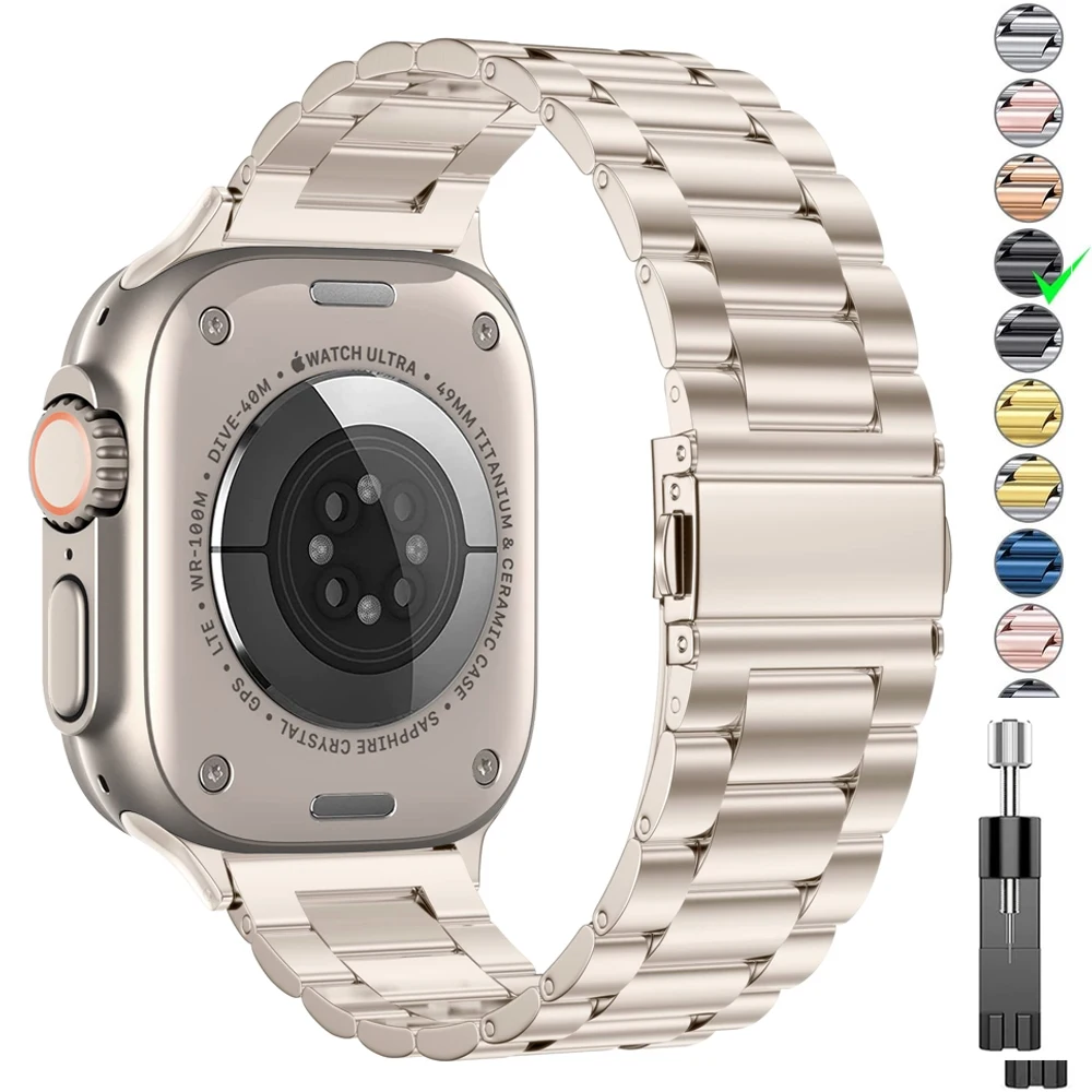 

Ремешок из нержавеющей стали для Apple Watch Ultra Band 49 мм 45 мм 44 мм, деловой браслет для наручных часов iwatch Series 8 7 6 5 4 3 SE
