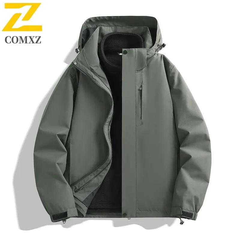 COMXZ Men's Trench Coat Winter New Windproof Waterproof Hunting Camping Windbreaker Jacket Travel Breathable Warm Outerwear