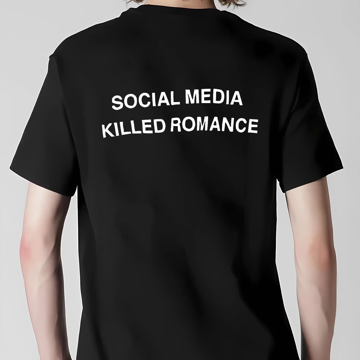 SOCIAL MEDIA KILLED ROMANCE T-shirt Fun Custom Couple Short Sleeve 100% Cotton Crew Neck Top for Men and Women  gothic 2