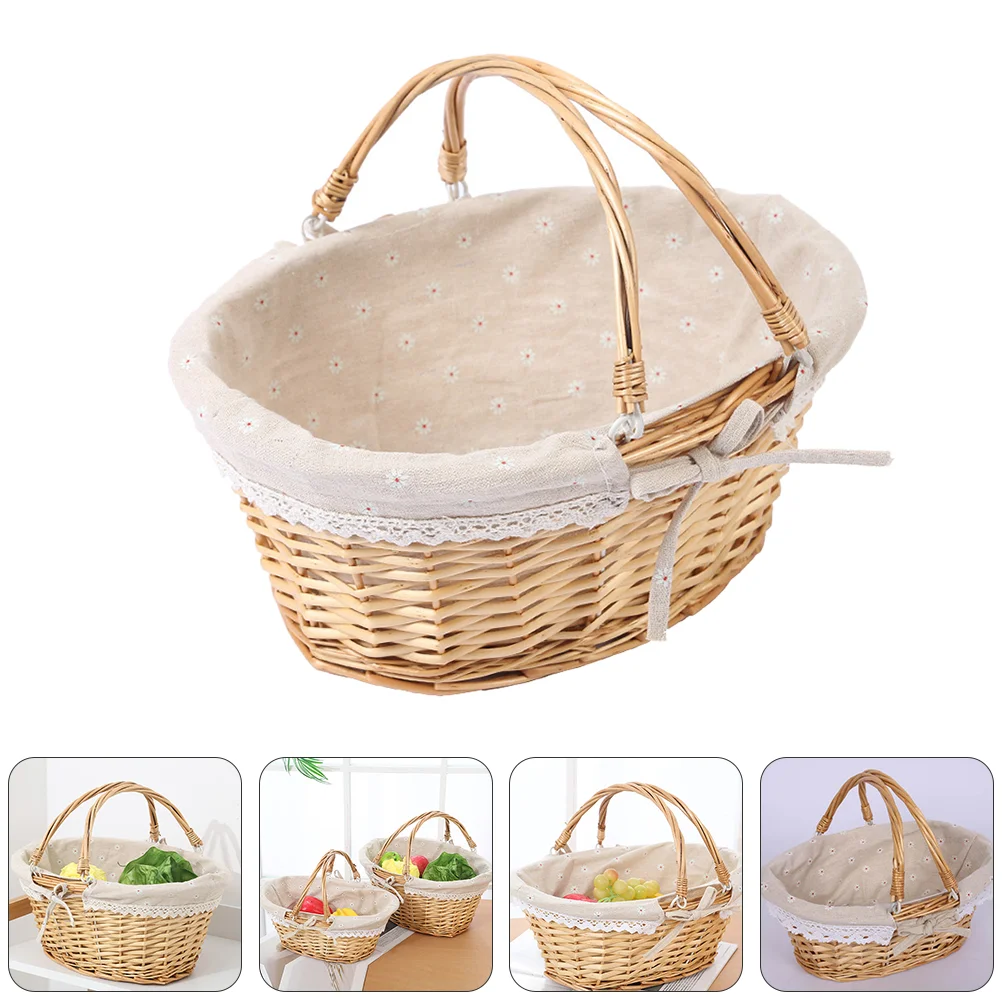 

Basket Woven Wicker Flower Picnic Baskets Storage Wedding Girl Willow Handle Easter Handles Vegetable Garden Rustic Decorative