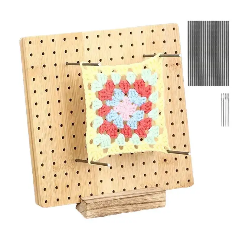 Large Crochet Square Blocking Board with Pins and Yarns, Bamboo Wooden  Blocking Boards for Crochet Projects 15.6 in with Adjustable Stand