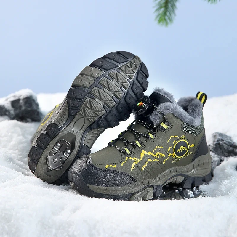 

New Winter Warm Kids Sneakers Outdoor Boots Plush Non-slip Waterproof Casual Cotton Shoes Children Climbing Walking Hiking Shoes