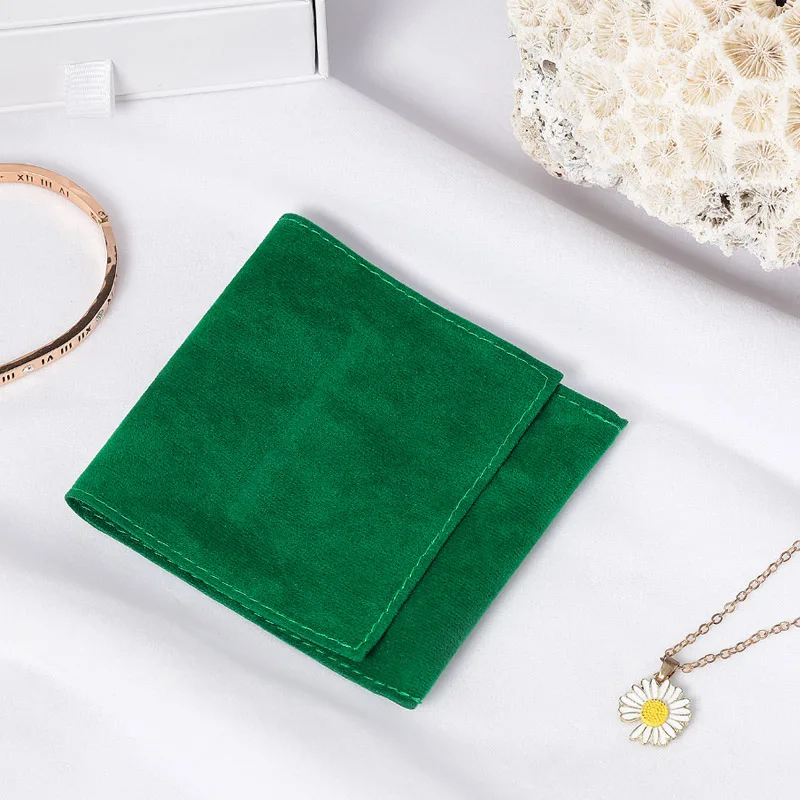 Green Velvet Envelope Bags 5x6cm 7x7cm 10x15cm Embossing Print Logo Flannel Flap Pouches Jewelry Suede Gift Sack