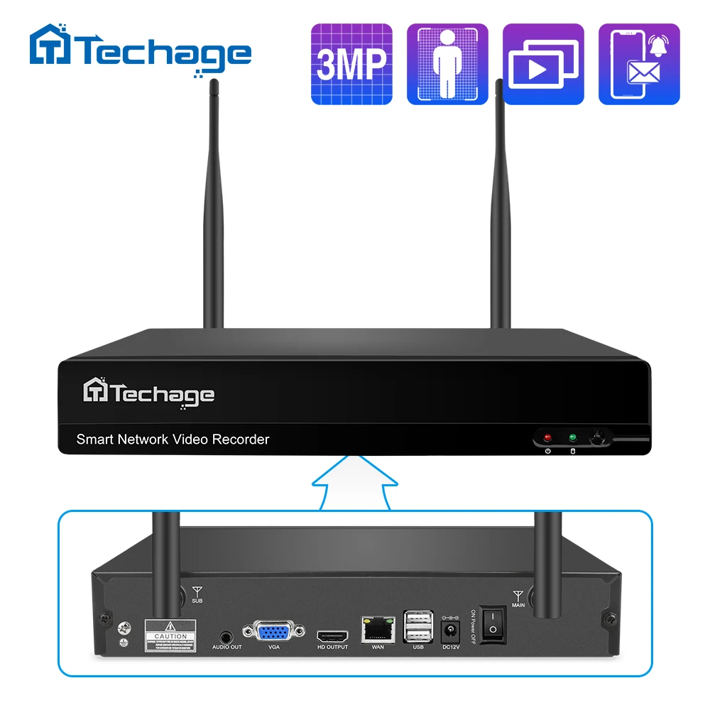 

Techage 10CH 3MP Wireless NVR Human Detection Wifi CCTV Video Recorder P2P IP Camera Network H.265 WiFi IP NVR for Eseecloud APP