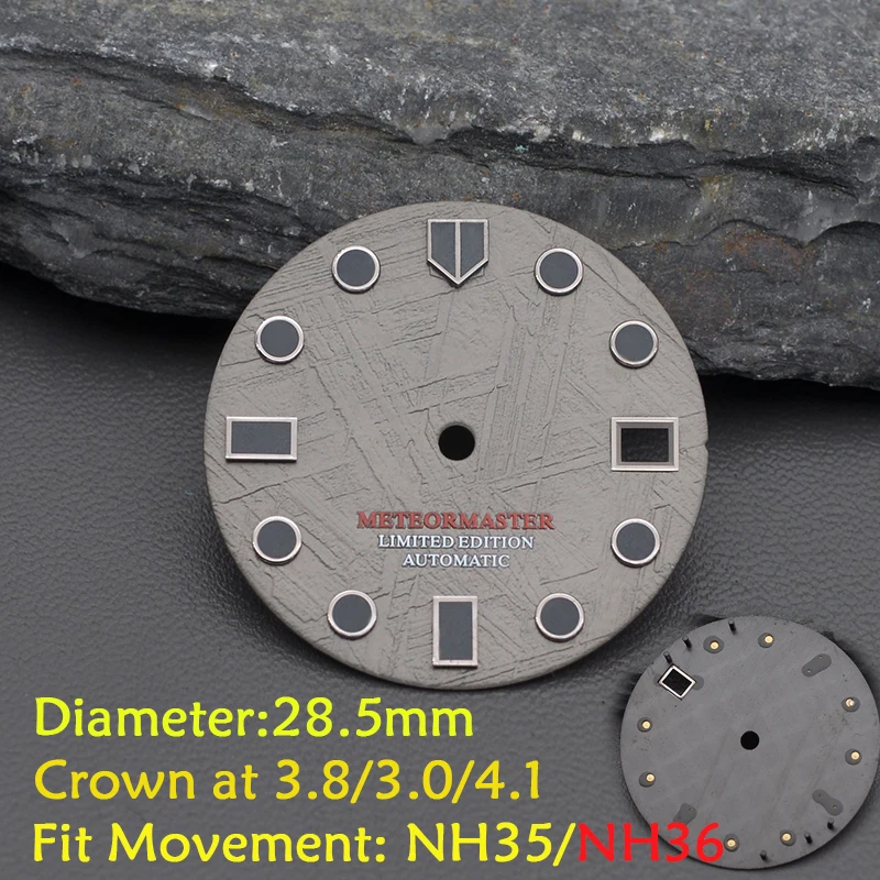 Gray Meteorite Style Dial 28.5mm Dial Watch For Japan NH35 NH36 7S26 Movements