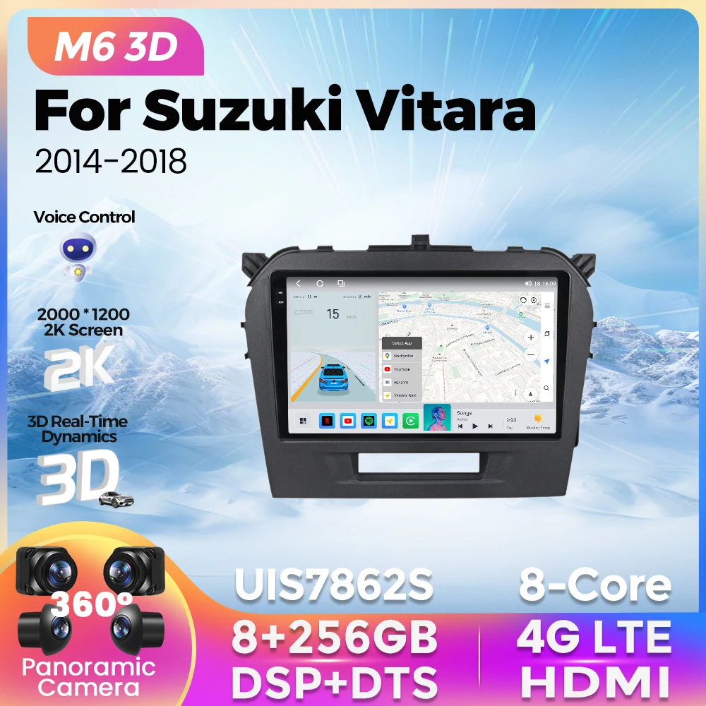 

M6 Pro 3D DSP Car Radio 8G+256G For Suzuki Vitara 4 2014-2018 Android 12 Navigation GPS Multimedia Video Player Wireless Carplay