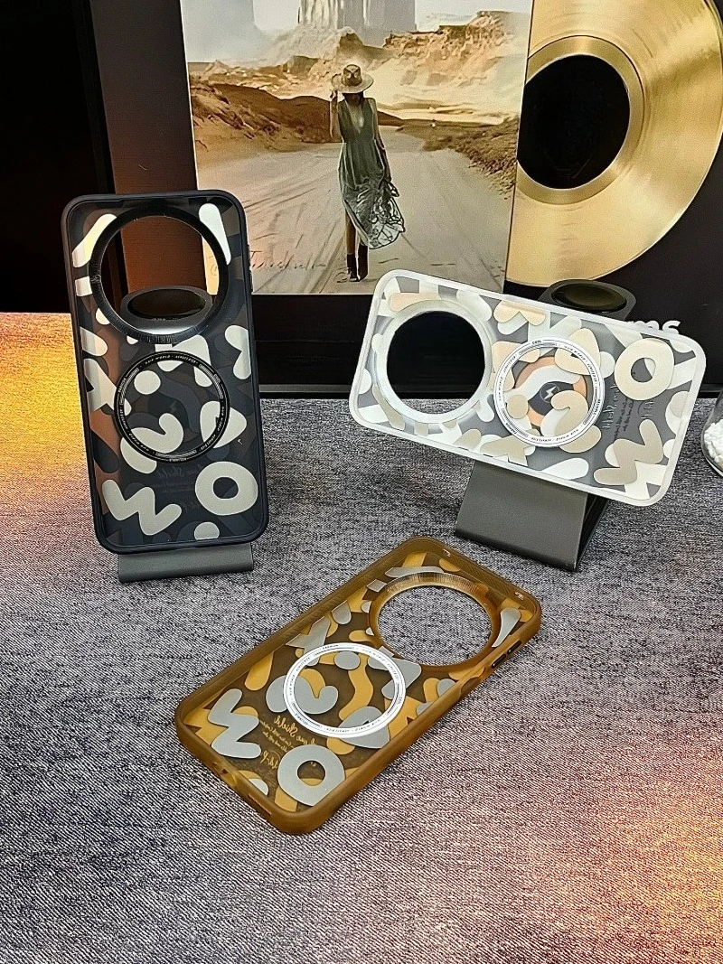 Luxury Hand-Painted Line Print Phone Case with Wireless Charging and Built-In Magnetic Ring