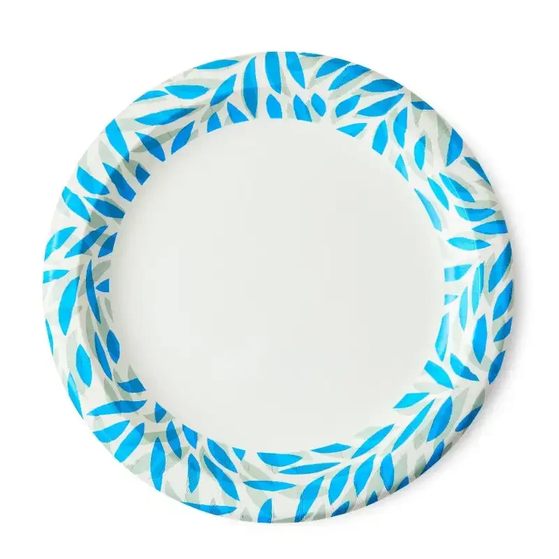 Disposable Paper Dinner Plates, White, 10 inch, 100 Plates, Patterned