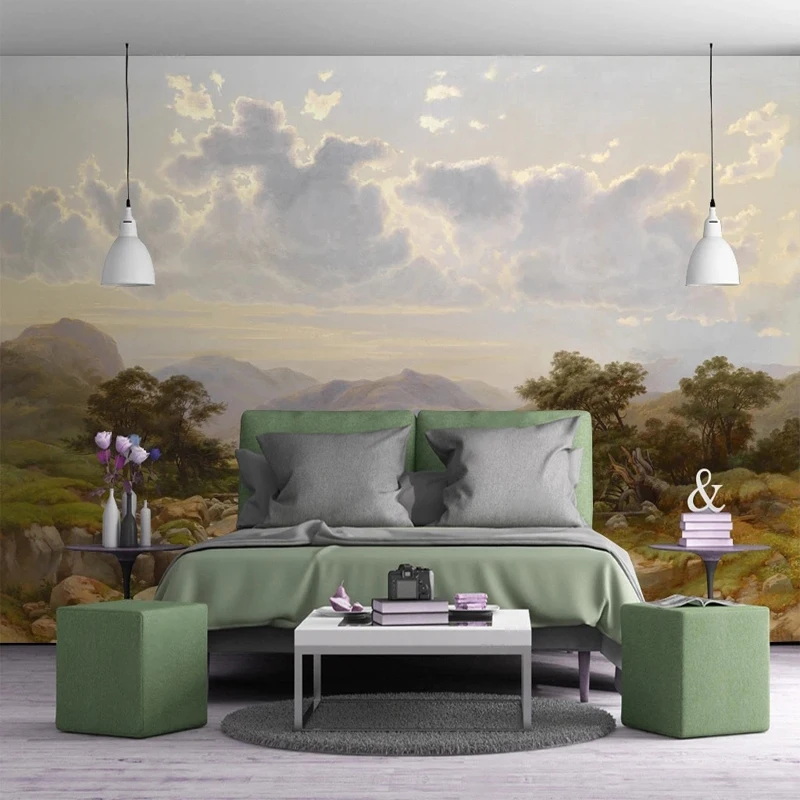 europeu retro mao pintado 3d mural custom 01