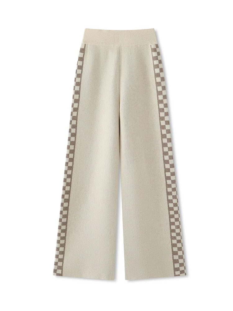 Aliselect Women Wide Leg Pants 100% Merino Wool Thick Warm Solid Middle Waist Trousers Soft Casual Pants Korean Popular Style