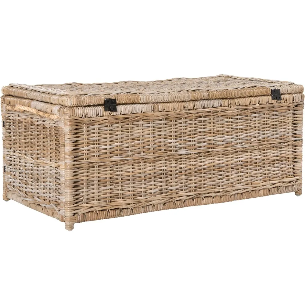 Wicker Storage Trunk, Collapsible for flat storage, Rattan-Kubusoft Gray, Coastal for Office Dorm Room-LivingRoom 5