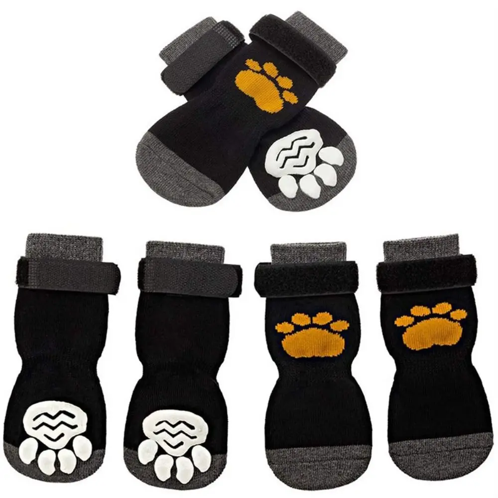 4pcs Anti Slip Dog Socks with Straps Soft Cotton Knit Comfortable Pet