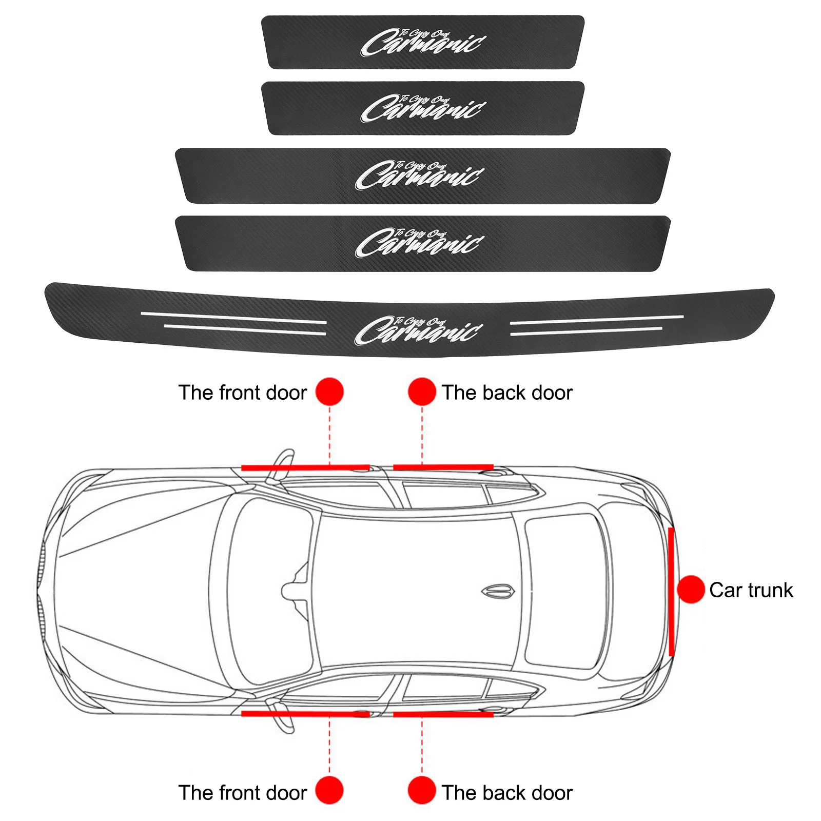 4PCS Car Door Sill Protector and 1PCS Rear Bumper Guard, Carbon Fiber  Anti-Scratch Cover Strips, Trunk Door Entry Edge Protection Sticker, Auto