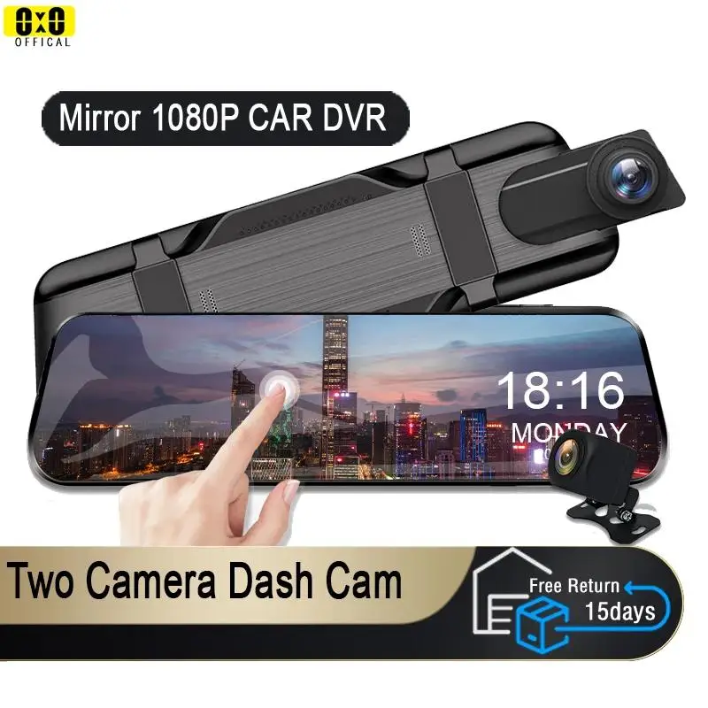 Mirror Camera for Car Touch Screen  Video Recorder Rearview mirror Dash Cam Front and Rear Camera Mirror DVR Black Box