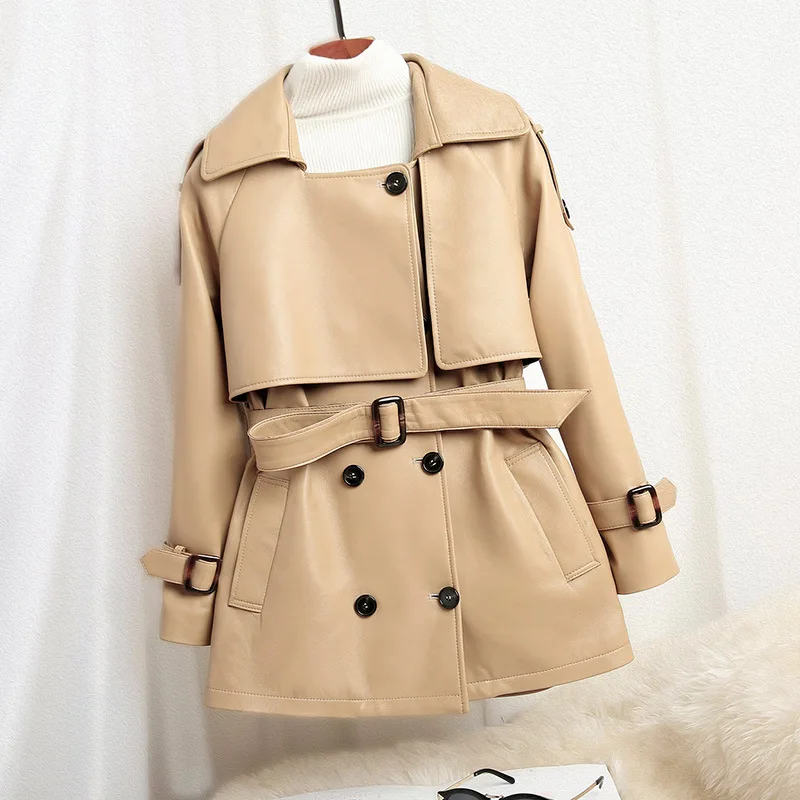

Sheepskin Leather Jacket, Windbreaker Jacket, Women's New British Style, Trendy Chic, Loose And Short Style, Waist Tightening Tr