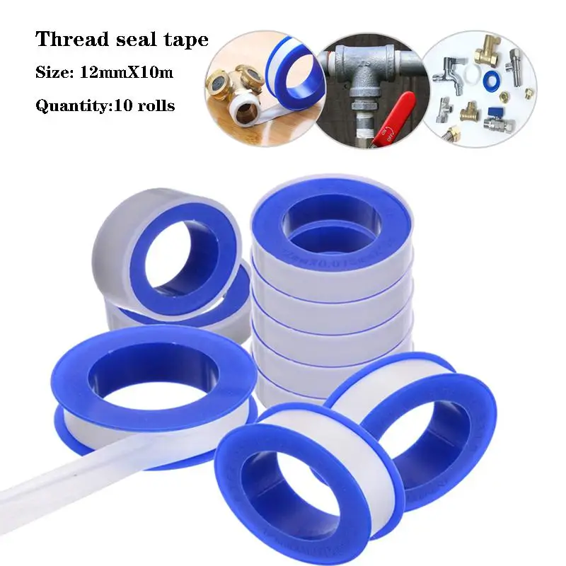 10pcs 10M/roll white industrial sealing tape PTFE raw material tape