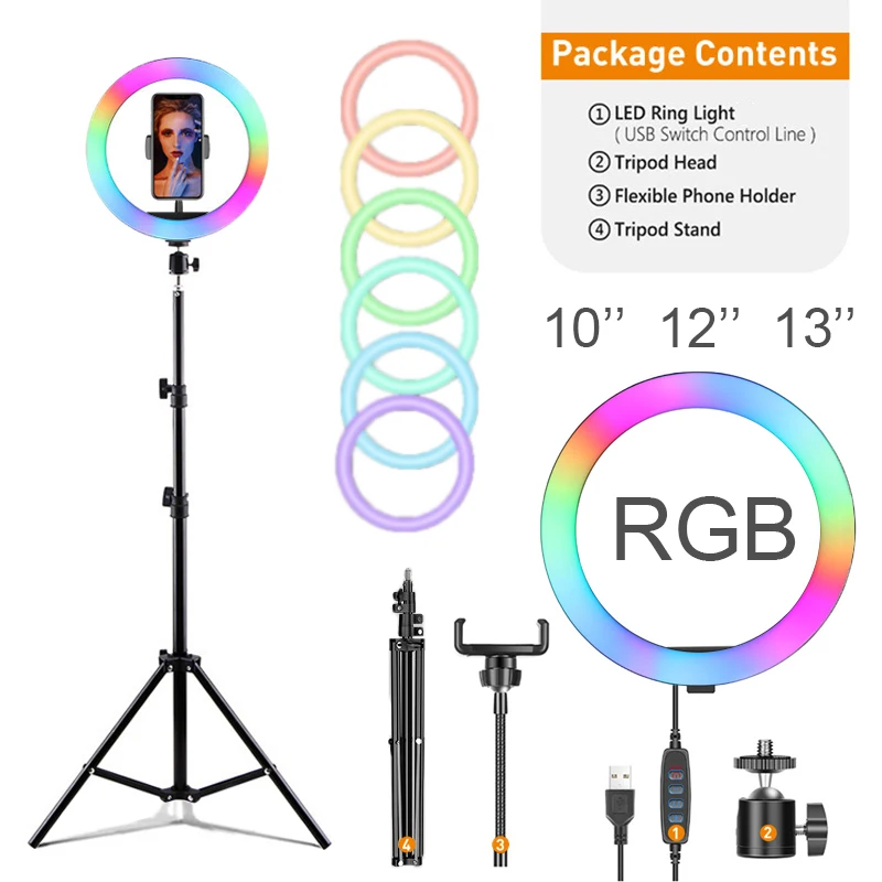 

Кольцо для селфи с RGB-подсветкой, заполнение фотографий, искусственное кольцо, искусственное кольцо, живые стриминговые Селфи
