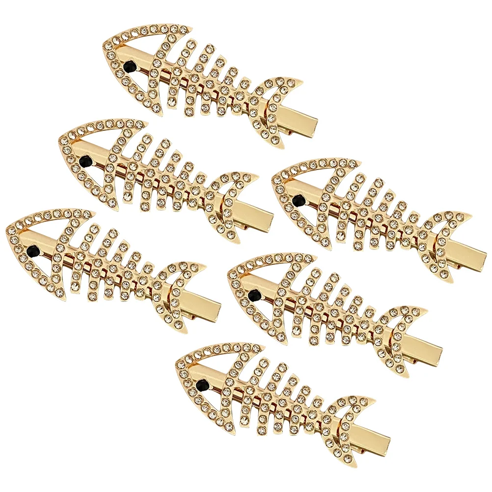 

6 Pcs Fishbone Clip Rhinestone Bobby Pins Shiny Clips Hairpin Metal Girls Accessory Creative Alloy for Rhinestone Miss