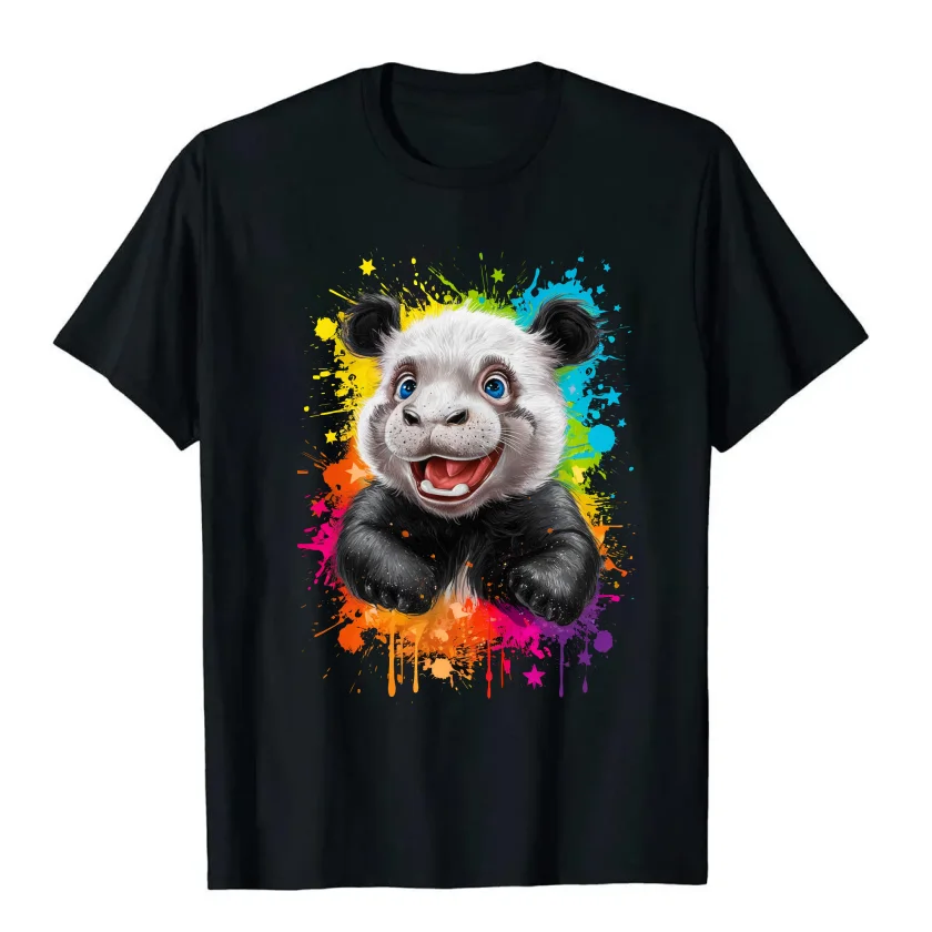

Cute little hippopotamus panda combined with patterned printed T-shirt Fashion casual street wear shirt top for both